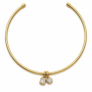 RC Gold Cuff with Oval and Emerald cut Charms