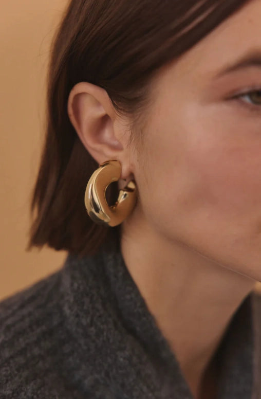 Wave Puffy Hoop Gold Earrings