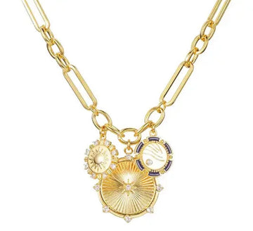 Wheel Medallion & Sun Charm Coin Necklace
