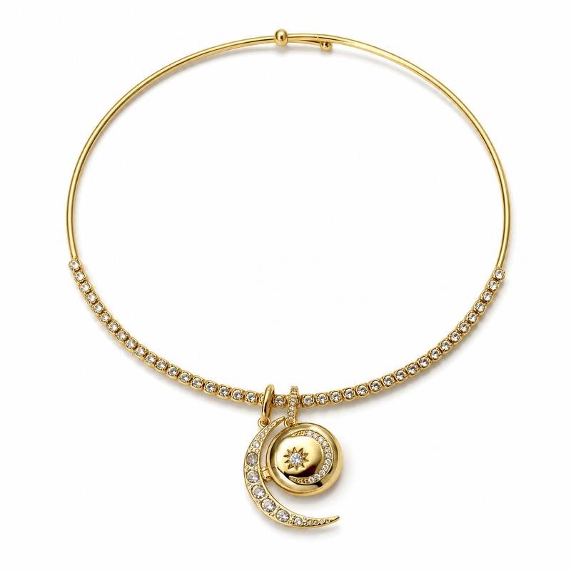 RC Gold  Choker with Moon and Stars