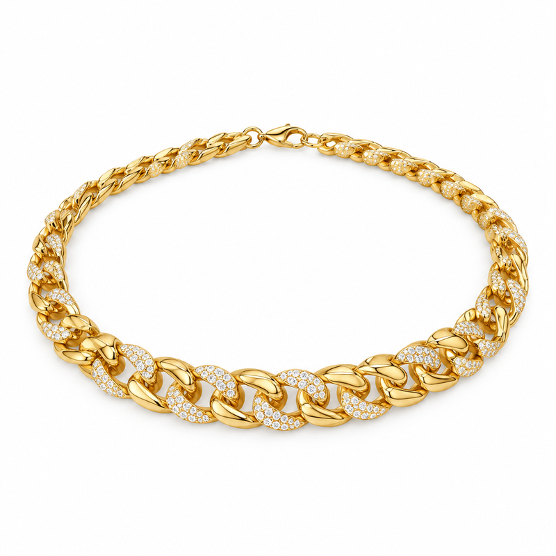 Gold Pave Large Cuban Link Choker
