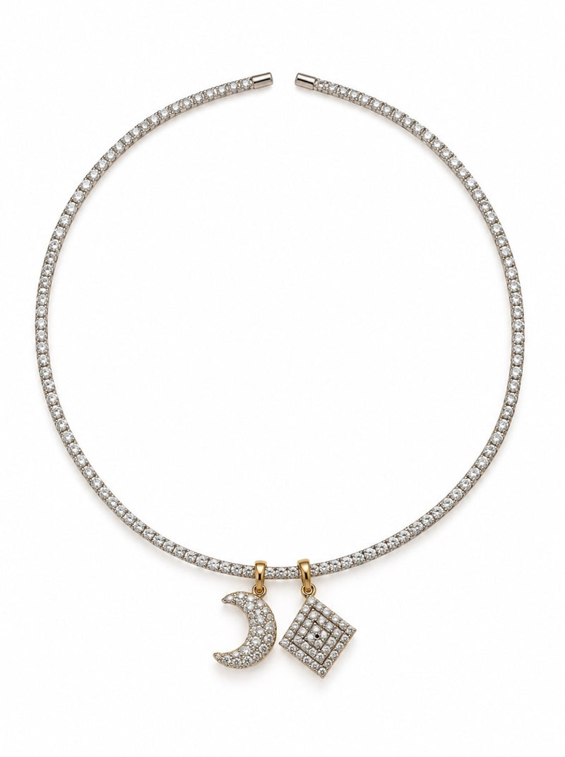 Silver Moon Charm Choker