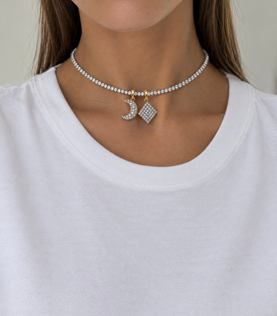 Silver Moon Charm Choker