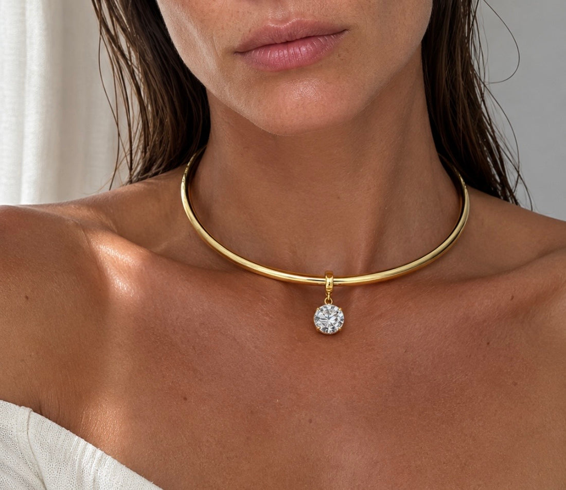 Gold Choker with Round Charm