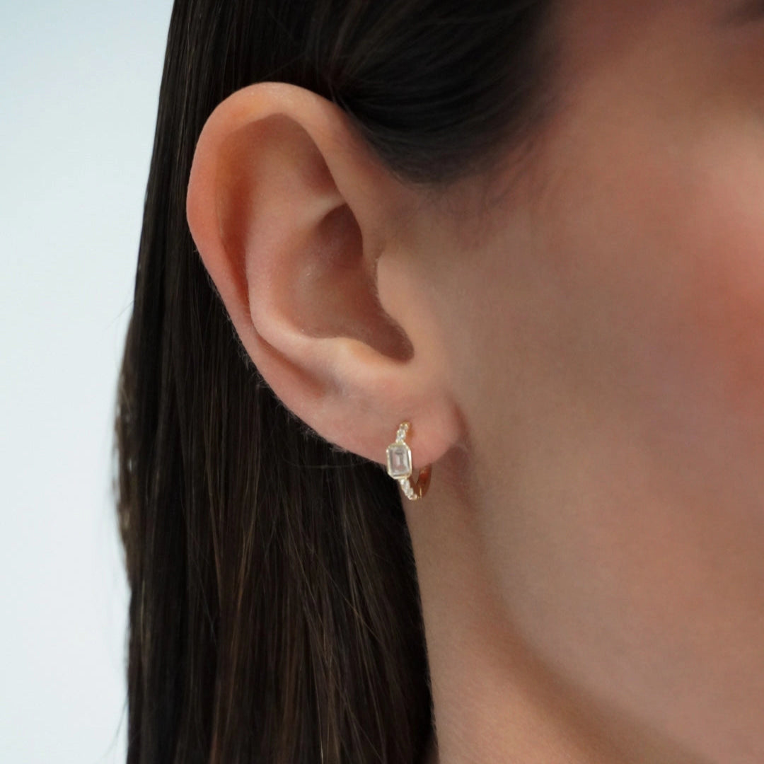 By Adina Eden Pave X Bezel Baguette Huggie Earring