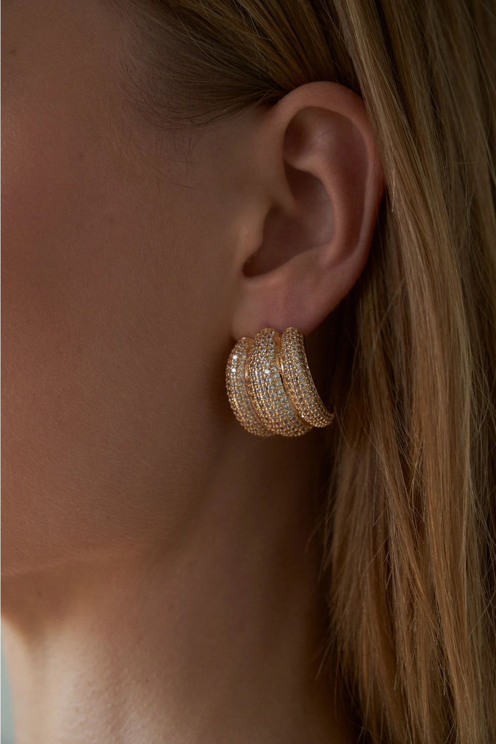 Lili Claspe Pave Shield Earrings in Gold
