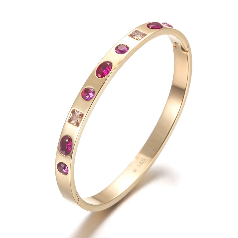 Gold Bracelet with Pink Crystals