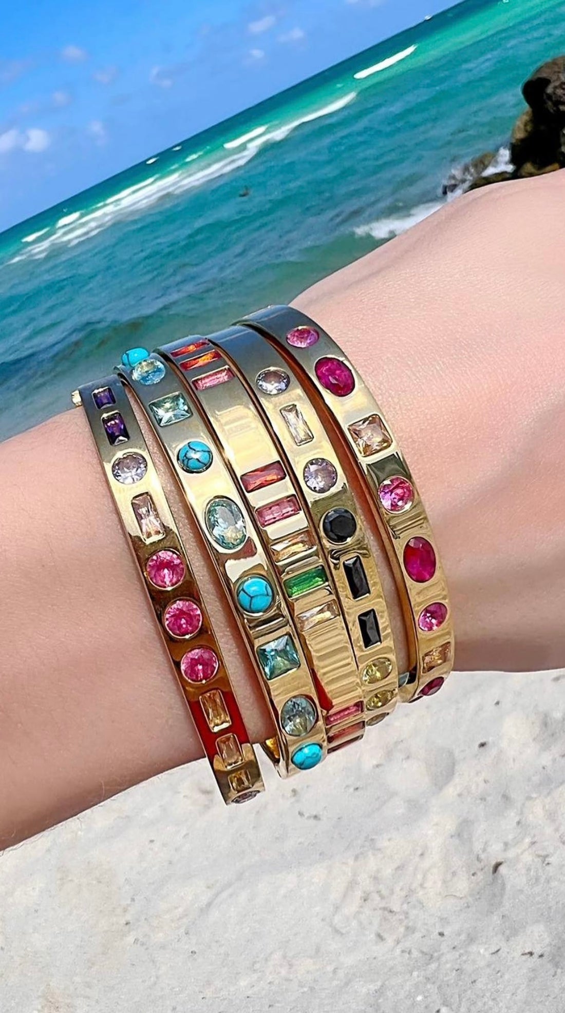 Gold Bracelet with Pink Crystals