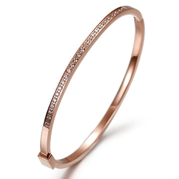 Rose Gold Tone Thin Bracelet with Crystals